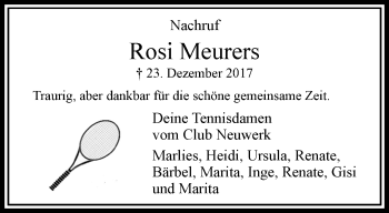 Traueranzeige von Rosi Meurers von trauer.extra-tipp-moenchengladbach.de