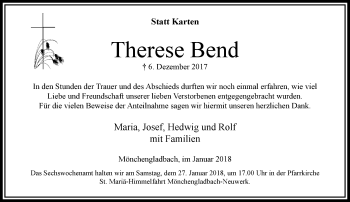 Traueranzeige von Therese Bend von trauer.extra-tipp-moenchengladbach.de