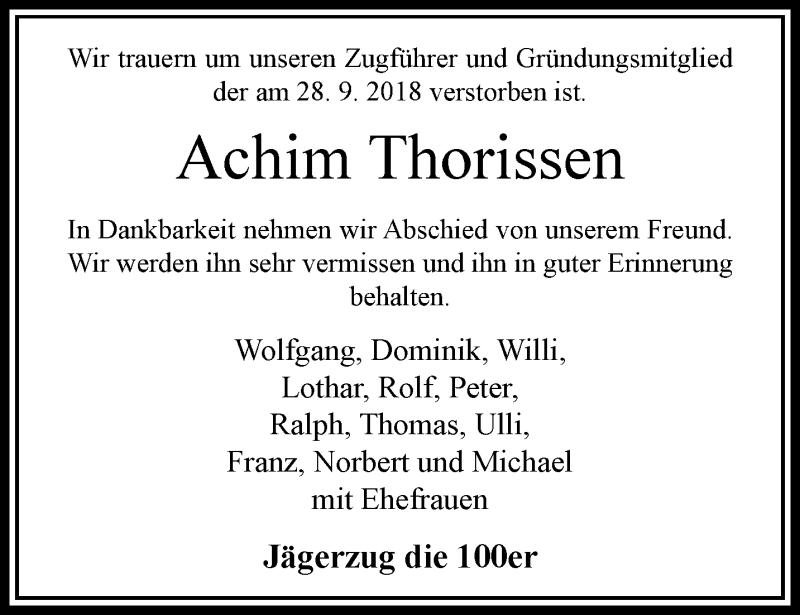  Traueranzeige für Achim Thorissen vom 03.10.2018 aus trauer.extra-tipp-moenchengladbach.de