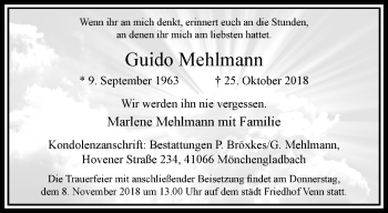 Traueranzeige von Guido Mehlmann von trauer.extra-tipp-moenchengladbach.de