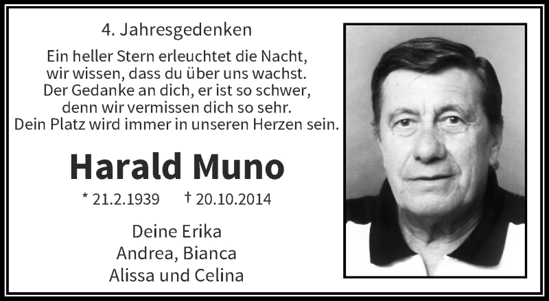  Traueranzeige für Harald Muno vom 20.10.2018 aus trauer.wuppertaler-rundschau.de