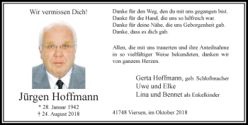Traueranzeige von Jürgen Hoffmann von trauer.extra-tipp-moenchengladbach.de