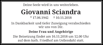 Traueranzeige von Giovanni Sciandra von trauer.wuppertaler-rundschau.de