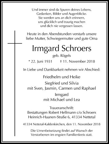 Traueranzeige von Irmgard Schroers von trauer.extra-tipp-moenchengladbach.de