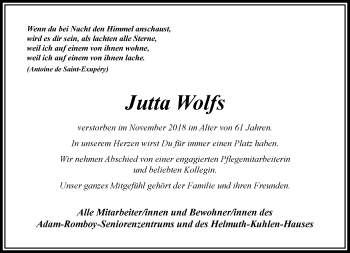 Traueranzeige von Jutta Wolfs von trauer.extra-tipp-moenchengladbach.de