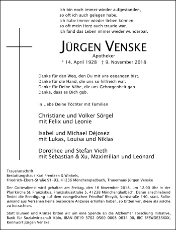 Traueranzeige von Jürgen Venske von trauer.extra-tipp-moenchengladbach.de
