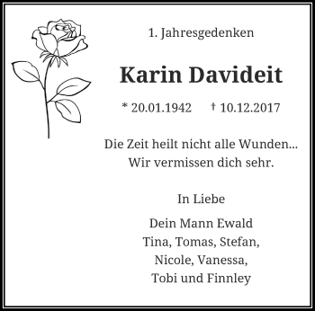 Traueranzeige von Karin Davideit von trauer.wuppertaler-rundschau.de