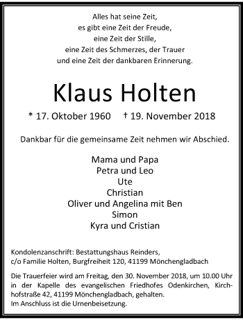 Traueranzeige von Klaus Holten von trauer.extra-tipp-moenchengladbach.de