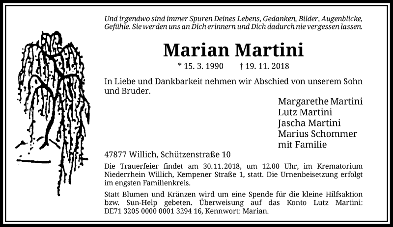  Traueranzeige für Marian Martini vom 28.11.2018 aus trauer.extra-tipp-moenchengladbach.de