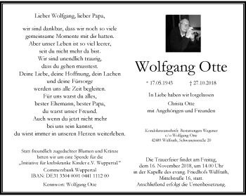 Traueranzeige von Wolfgang Otte von trauer.wuppertaler-rundschau.de