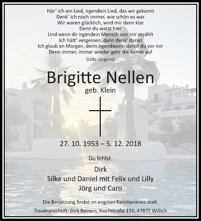  Traueranzeige für Brigitte Nellen vom 12.12.2018 aus trauer.extra-tipp-moenchengladbach.de