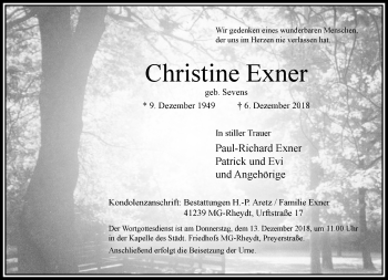 Traueranzeige von Christine Exner von trauer.extra-tipp-moenchengladbach.de