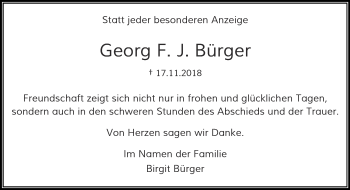 Traueranzeige von Georg F. J. Bürger von trauer.wuppertaler-rundschau.de