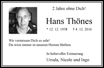 Traueranzeige von Hans Thönes von trauer.extra-tipp-moenchengladbach.de