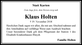 Traueranzeige von Klaus Holten von trauer.extra-tipp-moenchengladbach.de