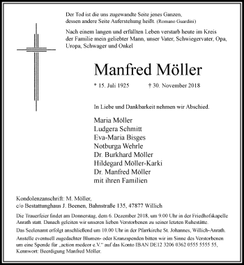 Traueranzeige von Manfred Möller von trauer.extra-tipp-moenchengladbach.de