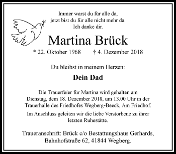 Traueranzeige von Martina Brück von trauer.extra-tipp-moenchengladbach.de