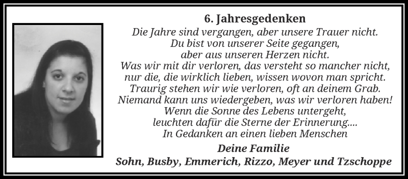 Traueranzeigen Von 6 Jahresgedenken Trauer Und Gedenken