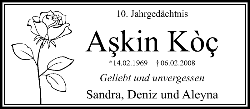  Traueranzeige für Askin Kòc vom 04.02.2018 aus trauer.mein.krefeld.de