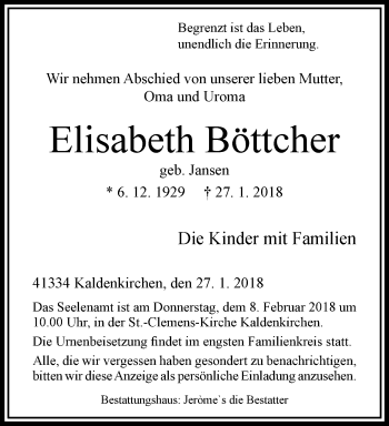 Traueranzeige von Elisabeth Böttcher von trauer.extra-tipp-moenchengladbach.de