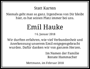 Traueranzeige von Emil Hauke von trauer.duesseldorfer-anzeiger.de