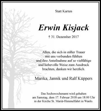 Traueranzeige von Erwin Kisjack von trauer.extra-tipp-moenchengladbach.de