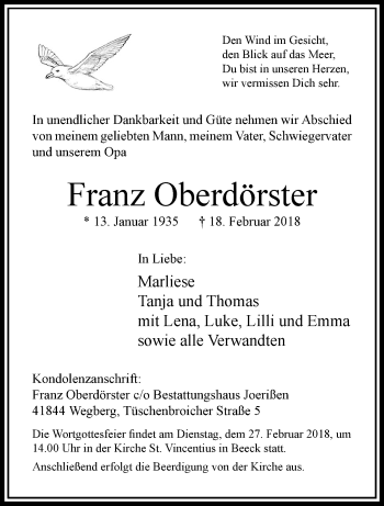 Traueranzeige von Franz Oberdörster von trauer.extra-tipp-moenchengladbach.de