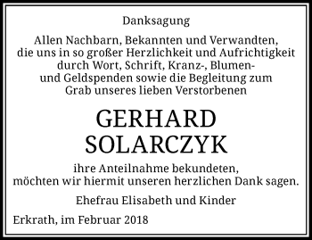 Traueranzeige von Gerhard Solarczyk von trauer.duesseldorfer-anzeiger.de