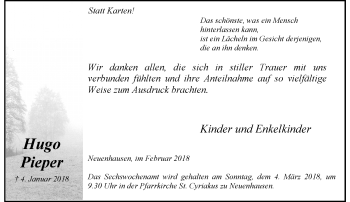 Traueranzeige von Hugo Pieper von trauer.stadt-kurier.de