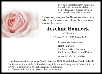 Traueranzeige von Josefine Bonneck von trauer.extra-tipp-moenchengladbach.de