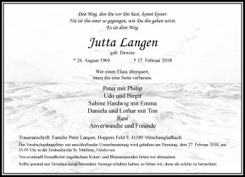 Traueranzeige von Jutta Langen von trauer.extra-tipp-moenchengladbach.de