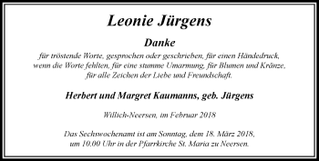 Traueranzeige von Leonie Jürgens von trauer.extra-tipp-moenchengladbach.de