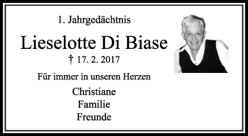 Traueranzeige von Lieselotte Di Biase von trauer.extra-tipp-moenchengladbach.de