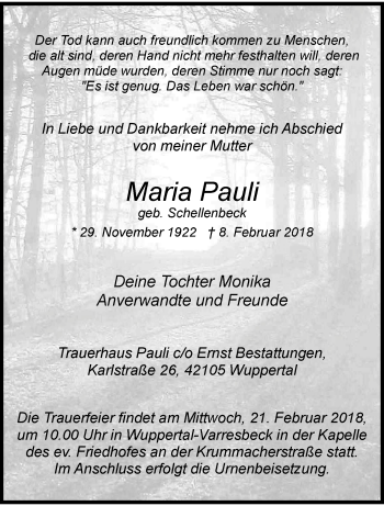 Traueranzeige von Maria Pauli von trauer.wuppertaler-rundschau.de