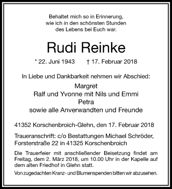 Traueranzeige von Rudi Reinke von trauer.extra-tipp-moenchengladbach.de