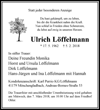 Traueranzeige von Ulrich Löffelmann von trauer.extra-tipp-moenchengladbach.de