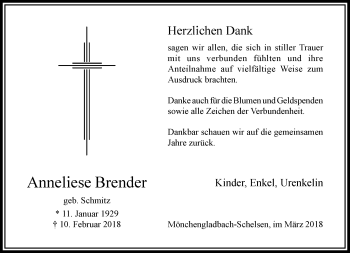 Traueranzeige von Anneliese Brender von trauer.extra-tipp-moenchengladbach.de