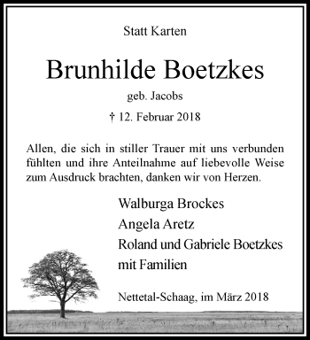 Traueranzeige von Brunhilde Boetzkes von trauer.extra-tipp-moenchengladbach.de