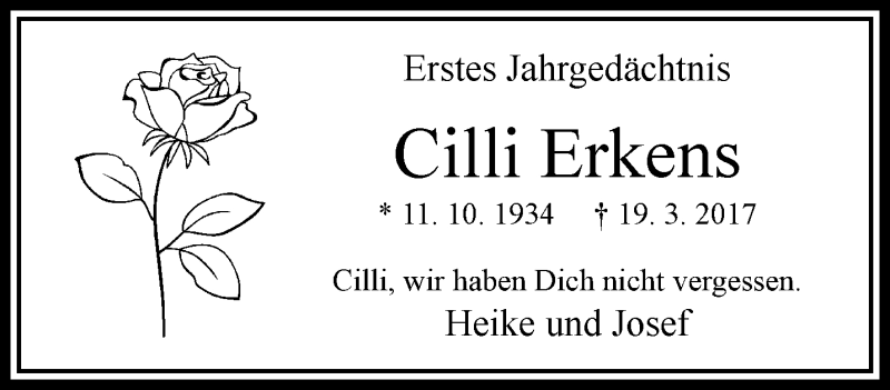  Traueranzeige für Cilli Erkens vom 18.03.2018 aus trauer.extra-tipp-moenchengladbach.de