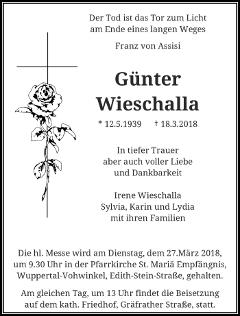 Traueranzeige von Günter Wieschalla von trauer.wuppertaler-rundschau.de