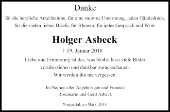 Traueranzeige von Holger Asbeck von trauer.wuppertaler-rundschau.de