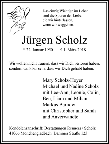 Traueranzeige von Jürgen Scholz von trauer.extra-tipp-moenchengladbach.de