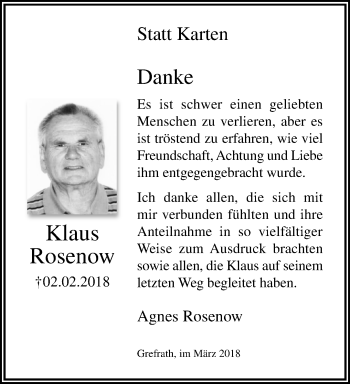 Traueranzeige von Klaus Rosenow von trauer.mein.krefeld.de