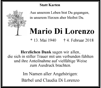 Traueranzeige von Mario Di Lorenzo von trauer.extra-tipp-moenchengladbach.de