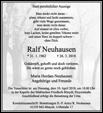 Traueranzeige von Ralf Neuhausen von trauer.extra-tipp-moenchengladbach.de