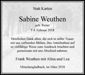 Traueranzeige von Sabine Weuthen von trauer.extra-tipp-moenchengladbach.de