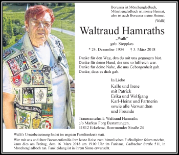 Traueranzeige von Waltraud Hamraths von trauer.extra-tipp-moenchengladbach.de