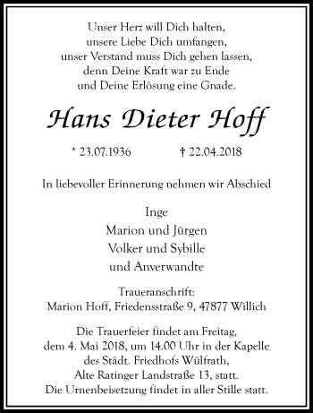 Traueranzeige von Hans Dieter Hoff von trauer.extra-tipp-moenchengladbach.de