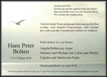 Traueranzeige von Hans Peter Bolten von trauer.extra-tipp-moenchengladbach.de