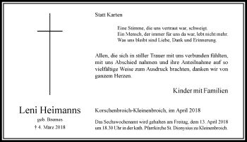 Traueranzeige von Leni Heimanns von trauer.extra-tipp-moenchengladbach.de